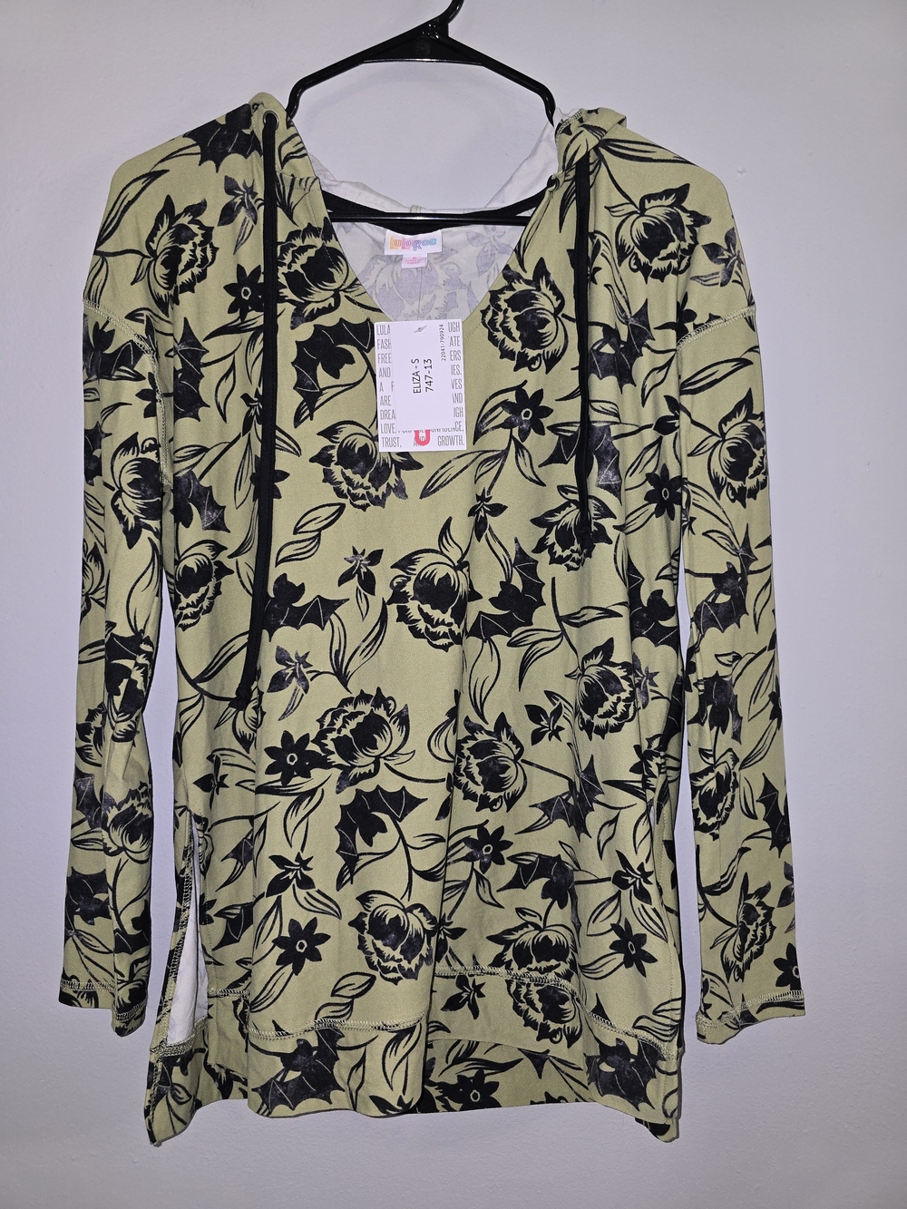 LuLaRoe Bats And Floral Long-Sleeve Hooded Top